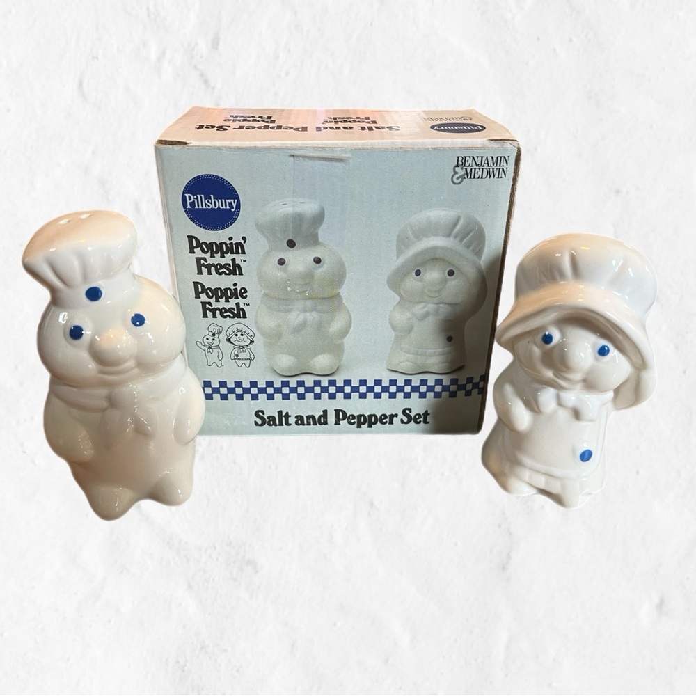🧑🏼‍🍳 NIB Vintage 1988 Pillsbury Poppin' Fresh & Poppie Fresh Salt & Pepper Set